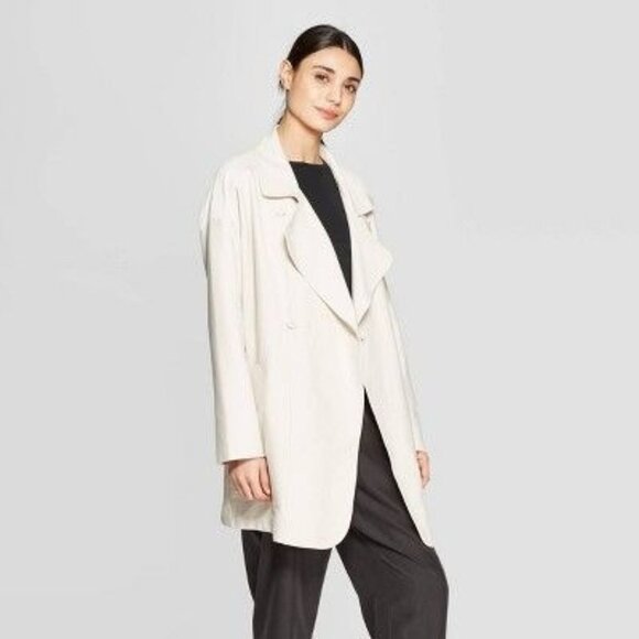 Prologue Open Front Drape Lapel Coat in Cream XL - Picture 1 of 6